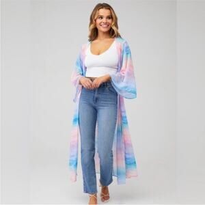 Show Me Your Mumu Kimono Marissa Cape Mermaid Waves Pink Blue Kimono EXTRA SMALL